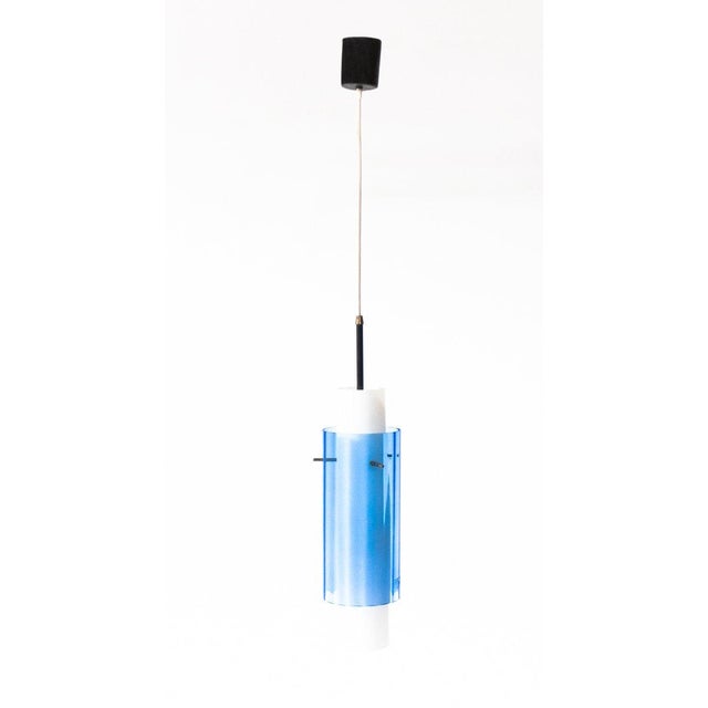 Italian Pendant Lamp in Brass and Opaline Glass, 1950s For Sale - Image 4 of 4