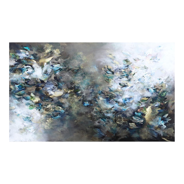 Follow Your Intuition - Cool Tone Abstract Textural Acrylic Painting on Canvas by Vè Boisvert For Sale