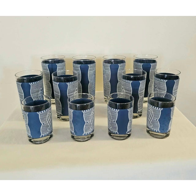 Ceramic 1950s Mid Century Modern Royal China “Currier & Ives” Blue & White Tumbler Set - 12 Pieces For Sale - Image 7 of 9