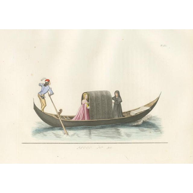 P. Mercuri, Venetian Noblewoman and Nun in Gondola Medieval Costume Plate, 1845, Print For Sale - Image 3 of 9