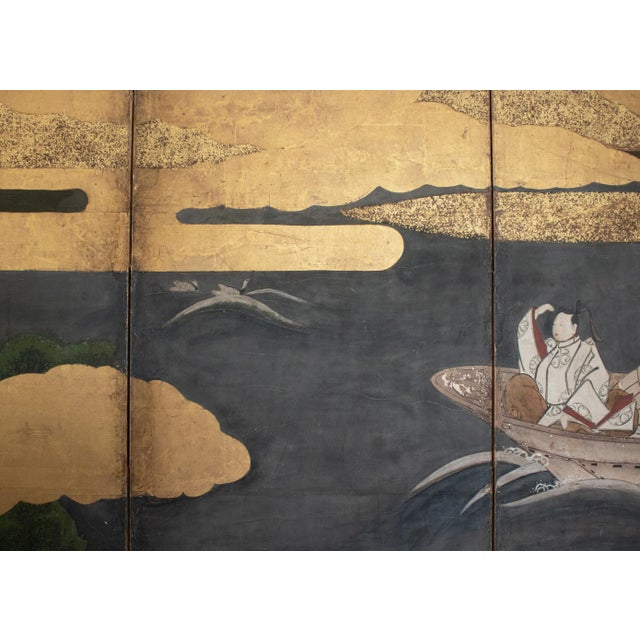 Large Late Edo to Early Meiji Japanese 6-Panel Gold Leaf Byobu Screen With a Boat For Sale - Image 11 of 18