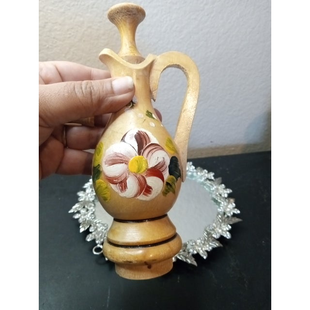 1980s Gorgeous Hand Painted Wooden Cruet W/ Stopper For Sale - Image 4 of 6
