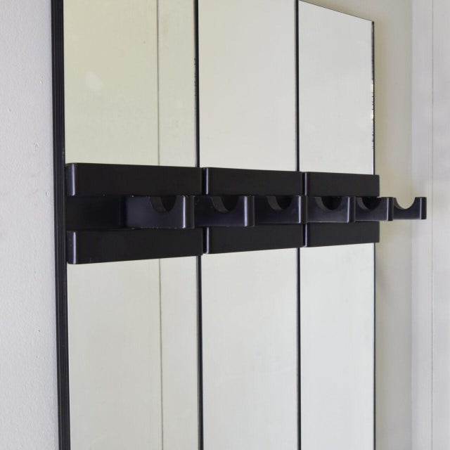 Italian Mirror Coat Rack on Three-Panel Glass and Black Lacquered Wood, 1980s For Sale - Image 9 of 11