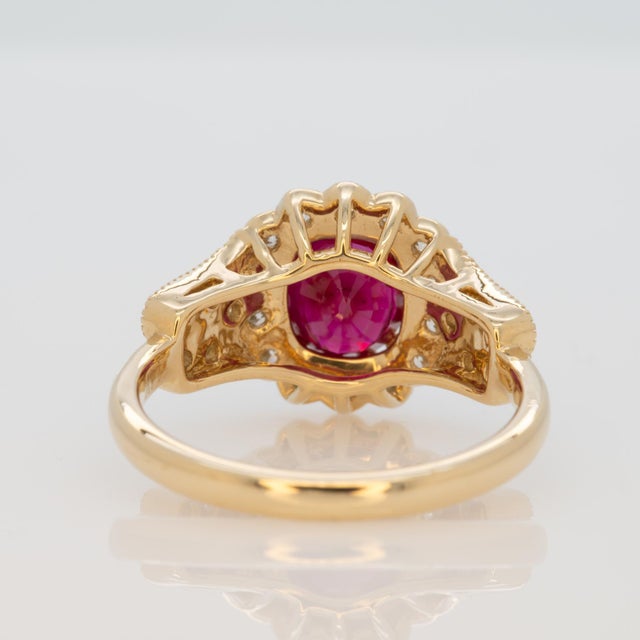 Metal Gia Certified 1.5Ct Burma Ruby Ring With Earth Mined Diamonds Accents: Solid 14k Gold, Size 6.75 For Sale - Image 7 of 8