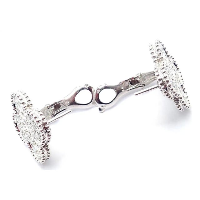 Silver Van Cleef & Arpels White Gold Magic Alhambra Diamond Earrings, Pair For Sale - Image 8 of 10