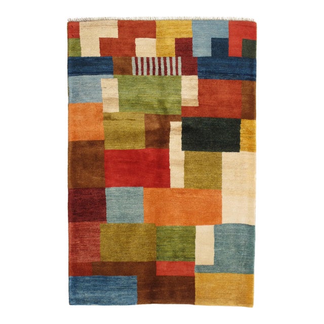 Vintage Hand-Knotted Persian Gabbeh Rug 3'2" X 4'10" For Sale