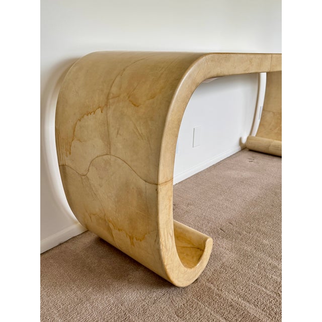 1970’s Karl Springer Attributed Lacquered Goatskin Console Table For Sale - Image 9 of 16