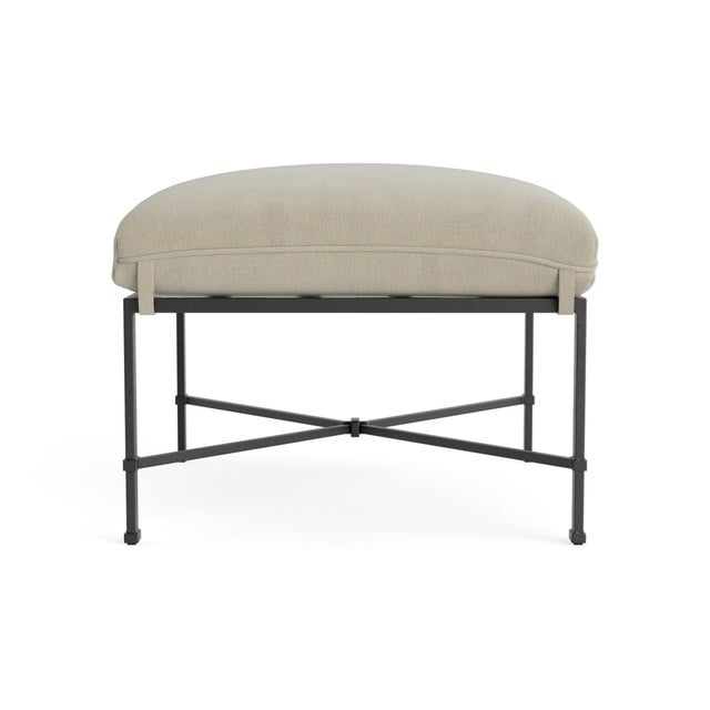 Contemporary Brown Jordan Venetian Ottoman, Textured Pewter frame with Fusion Meadow fabric For Sale - Image 3 of 11