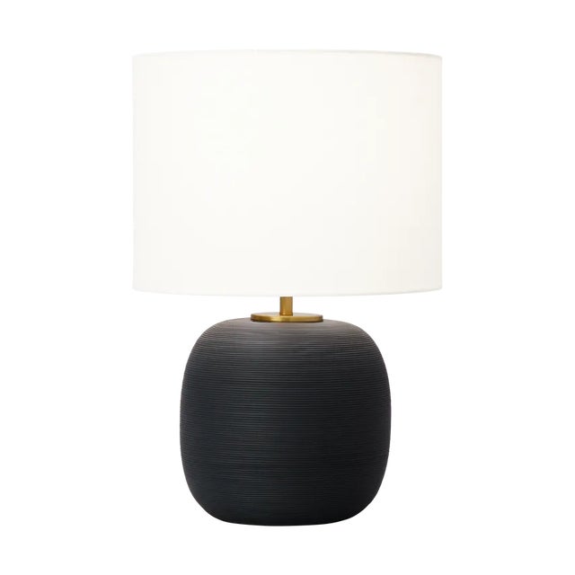 Transitional Hable by Visual Comfort Studio Fanny Wide Table Lamp in Rough Black Ceramic For Sale - Image 3 of 3