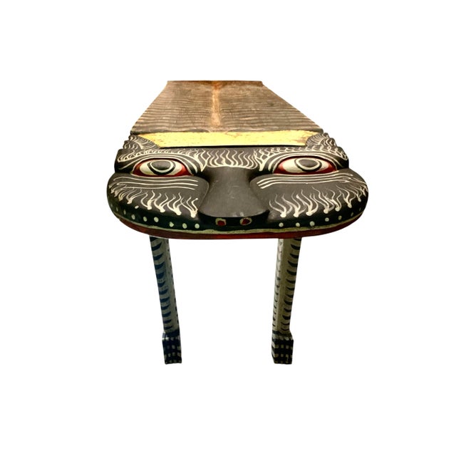 Tribal Late 20th Century Tibetan Tiger Console Table, Hand-Carved & Painted Wood, Safari, 59"w For Sale - Image 3 of 10