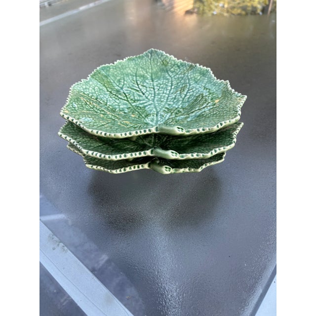 Bordallo Pinheiro 1990s Bordallo Pinherio Footed Leaf Plates - Set of 3 For Sale - Image 4 of 4