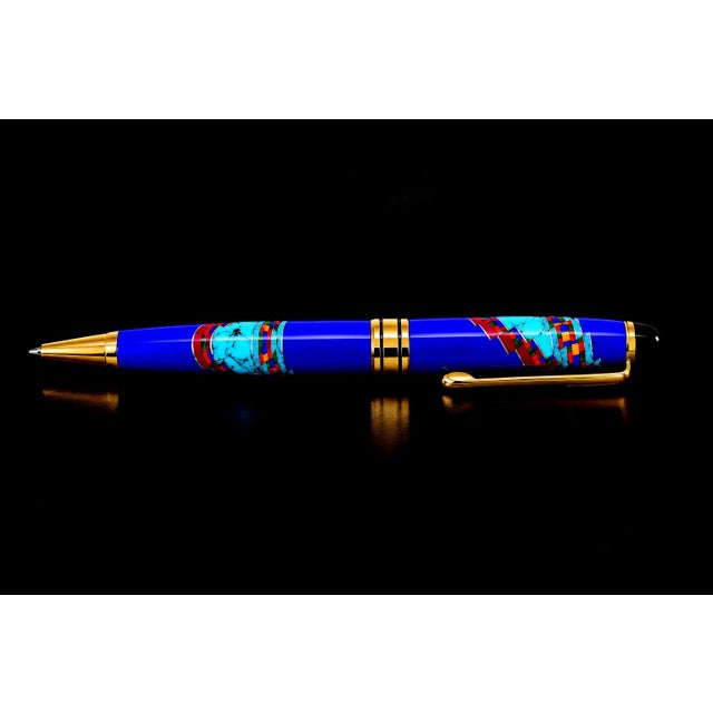 David Rosales Gemstone Pen Southwest Native American Lapis Turquoise Ruby For Sale - Image 4 of 9