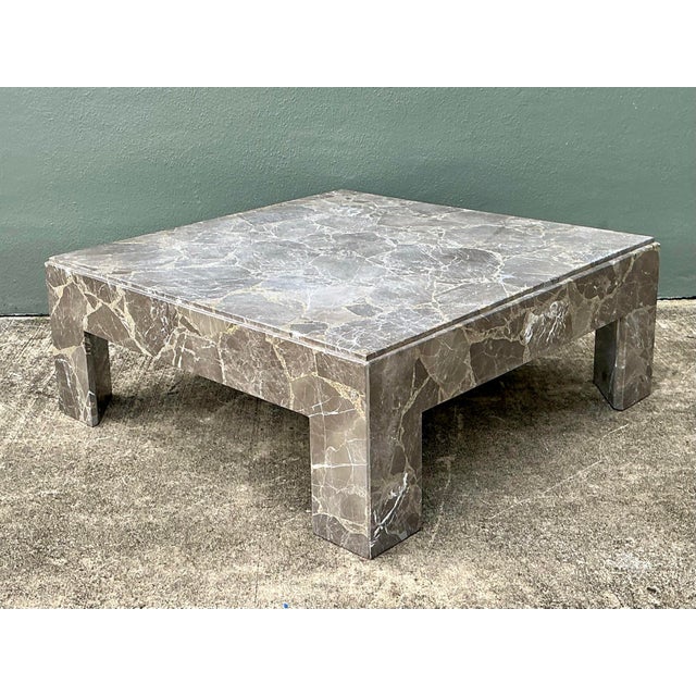 Taupe Vintage Boho Emperador Marble Coffee Table For Sale - Image 8 of 12