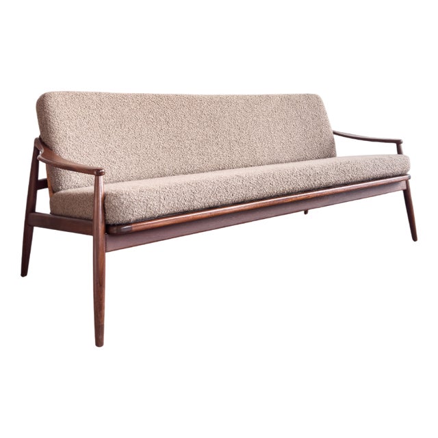 Mid-Century Modern 400 Series Sofa in Teak with Wickerwork Backrest by Hartmut Lohmeyer for Wilkhahn, Germany, 1950s For Sale