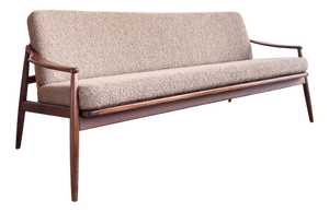 Mid-Century Modern 400 Series Sofa in Teak with Wickerwork Backrest by Hartmut Lohmeyer for Wilkhahn, Germany, 1950s