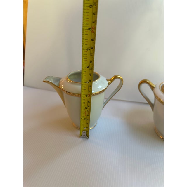 Vintage 1950s Limoges France Creamer and Sugar Bowl With Lid by Cenpor in Classic White and Gold Trim Set For Sale - Image 13 of 16