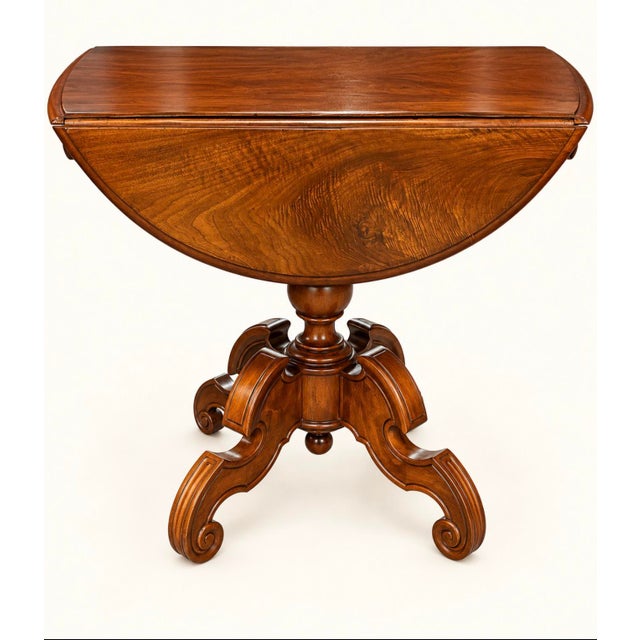 19th Century French Walnut Carved Round Drop-Leaf Table For Sale - Image 4 of 9