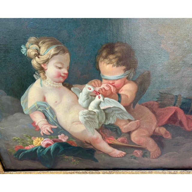 A Fine large and wonderful rendition of “Putti and two doves” . After Francois Boucher ( French - 1703-1770 ). It’s a...