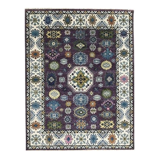 8x10 Purple Hand-Knotted Wool Floral Constellation Traditional Carpet Rug For Sale