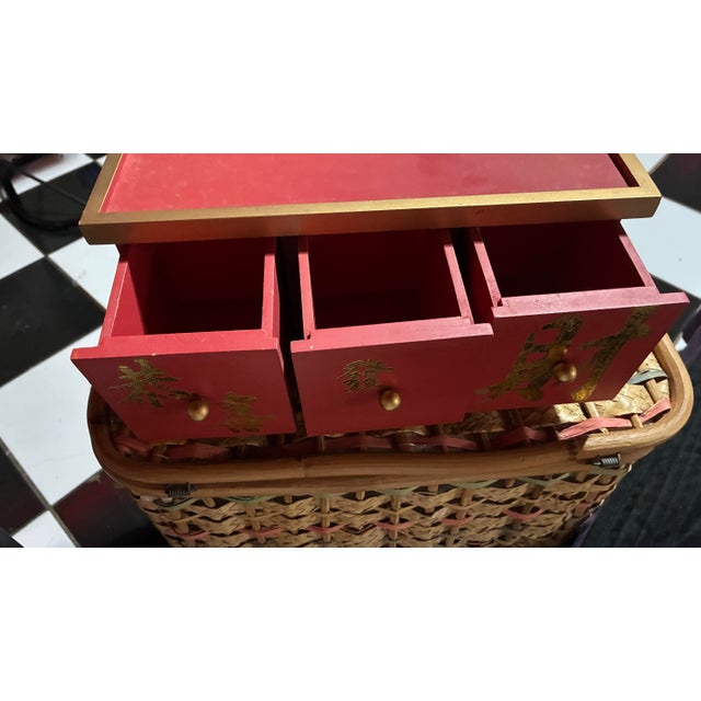 Vintage Wooden Jewelry Box With Chinese Calligraphy For Sale - Image 4 of 5