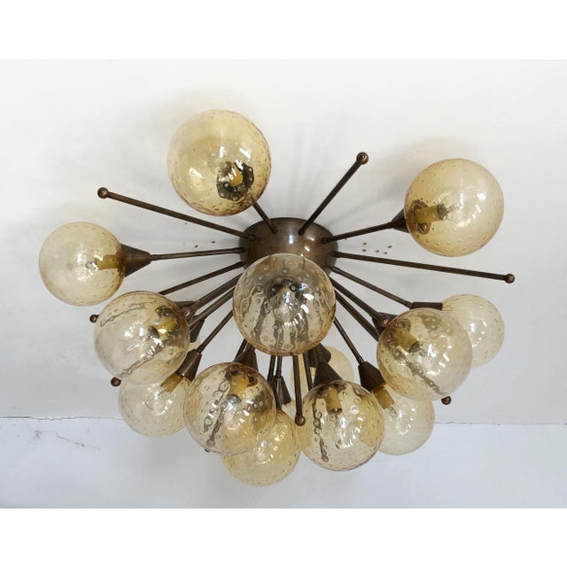 Italian sputnik flush mount with smoky Murano glass globes carefully hand blown with bubbles inside the glass using...