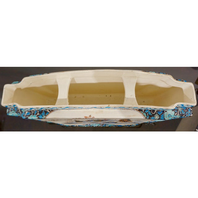 Japonisme 1875 Antique French Longwy Style Centerpiece Flower Vase by Gien For Sale - Image 3 of 13