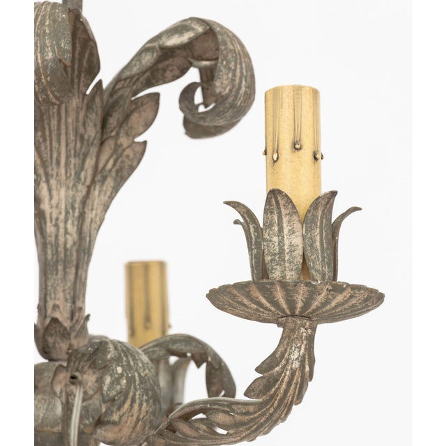 Mid 20th Century Hollywood Regency Foliate Form Tole Chandelier For Sale - Image 5 of 9