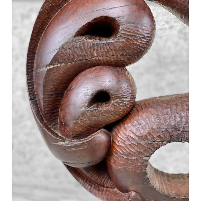 Brown Vintage Asian Abstract Carved Rosewood Round Sculpture For Sale - Image 8 of 10