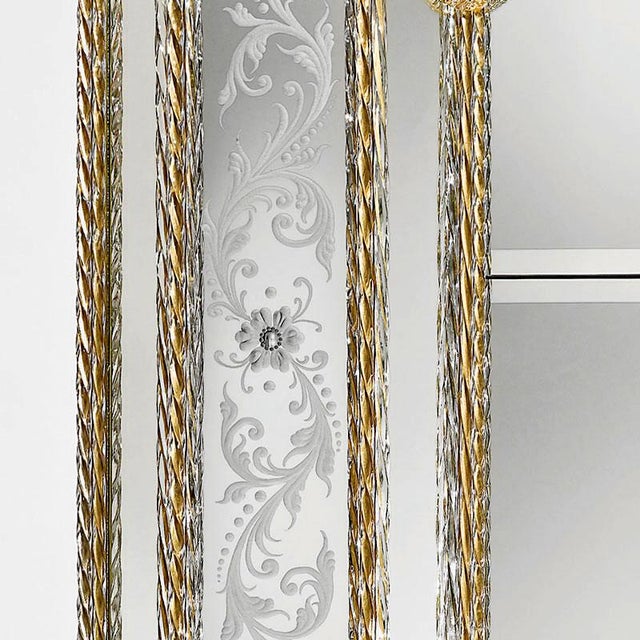 Hand-Engraved Venetian Mirror With Amber Murano Glass For Sale - Image 4 of 5