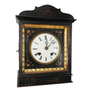 Antique Black Forest Painted Ebonised Wall Clock From Around 1840
