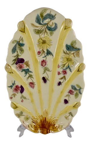 French Faïence Hand-Painted Floral Oblong Asparagus Plate