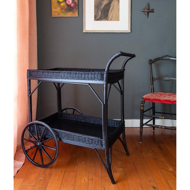 19th Century Black Wicker and Rattan Victorian Tea Cart Chairish