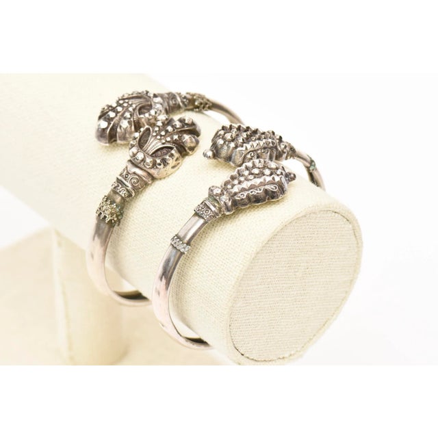 Metal Vintage Part Sterling Silver Wrap Beaded Bracelets Pair Of For Sale - Image 7 of 10