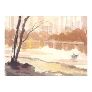 Small Watercolor Painting of the Lake in Central Park by Erik Freyman