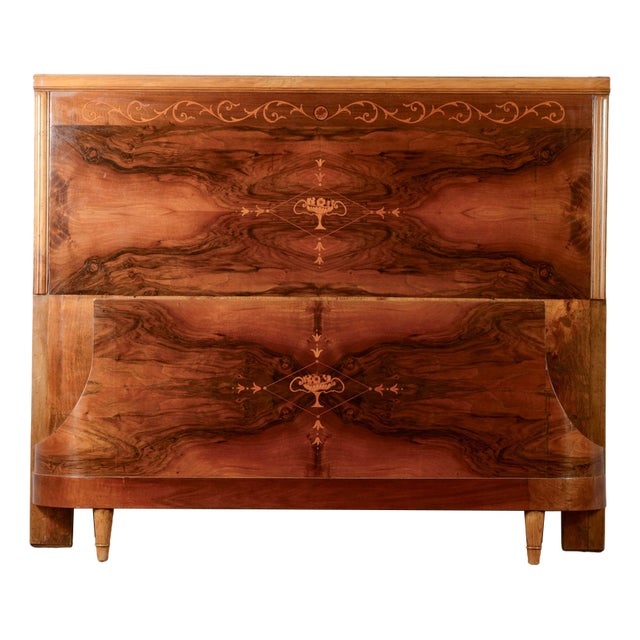 Art Deco Double Bed in Fur and Walnut Inlay For Sale