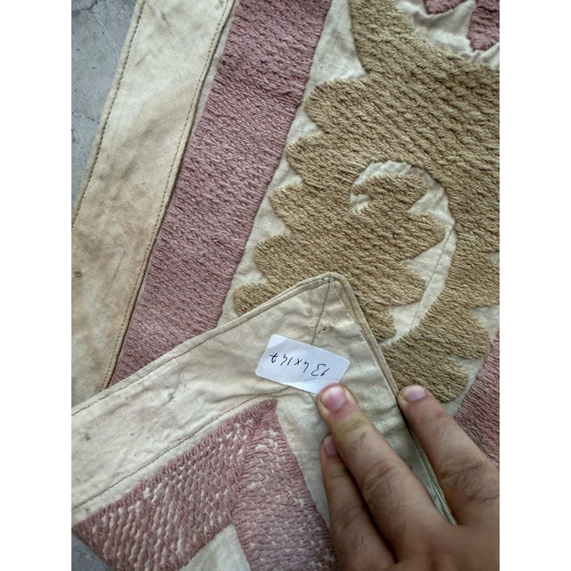 Tan Neutral Tan Tashkent Suzani Wall Tapestry 4'5'' X 4'10'' For Sale - Image 8 of 18