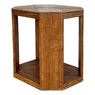 Vintage Cross Hatched Pretzel Rattan Bar Cart For Sale