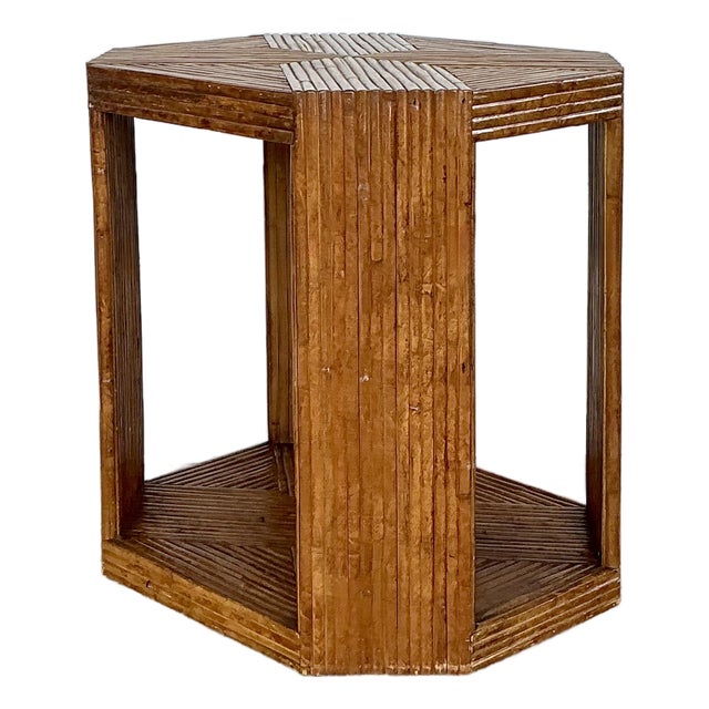 Vintage Cross Hatched Pretzel Rattan Bar Cart For Sale