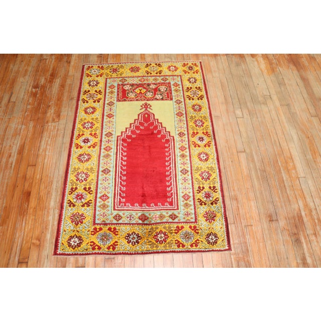 Textile Early 20th Century Colorful Antique Prayer Niche Turkish Rug, 3'7'' X 5'6'' For Sale - Image 7 of 8