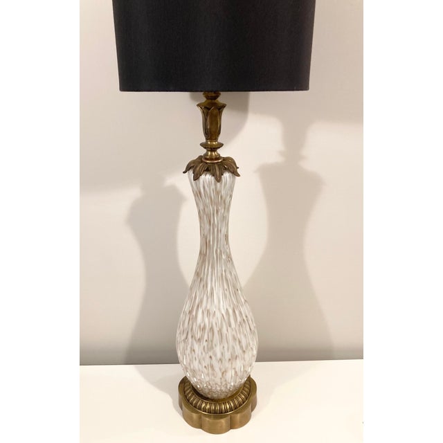 Large 1950s Murano Aventurine Fluted Glass Table Lamp For Sale - Image 11 of 11