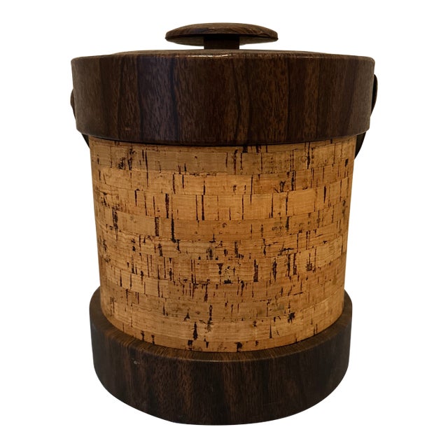 Vintage Cork and Vinyl Ice Bucket For Sale
