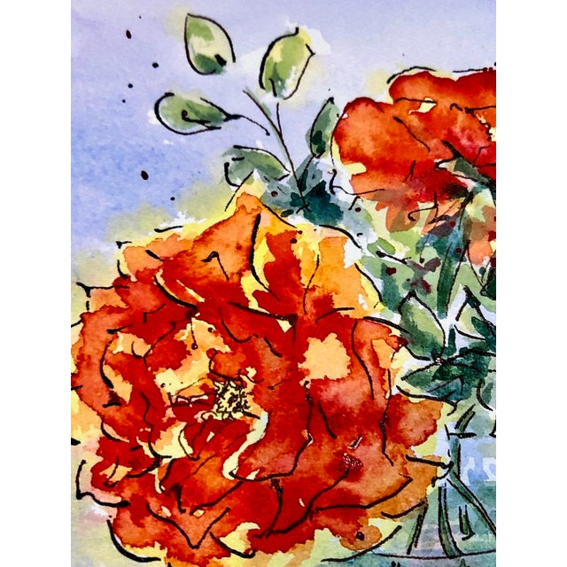 2020s Giclee Print of a Watercolor Painting “Red Orange Rose” For Sale - Image 5 of 9
