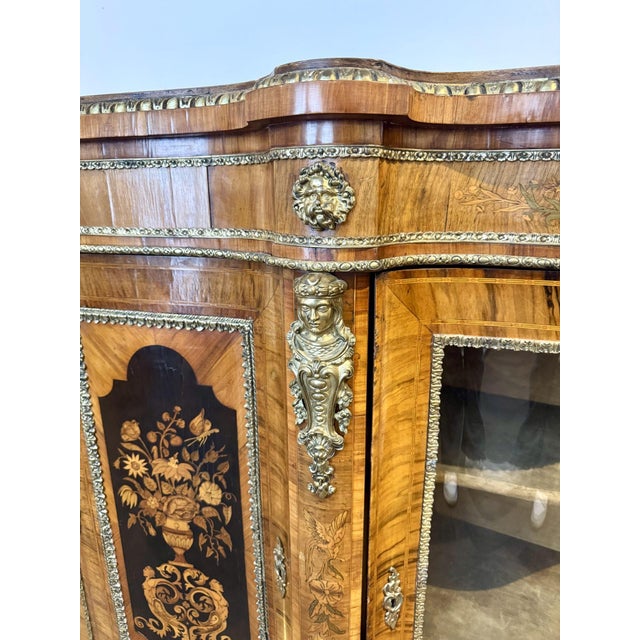 Antique Victorian Walnut Marquetry Inlaid Credenzas, 1880s, Set of 2 For Sale - Image 10 of 18