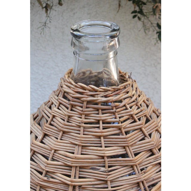 Early 20th Century Ext. LRG Provincial Woven Rattan "Made in France" and Glass Vino Bottle Basket For Sale - Image 5 of 9