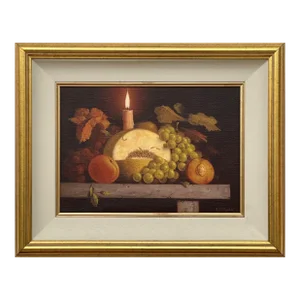 Howard Shingler Traditional Interior Still Life Oil Painting of Fruit & Candle by British Artist, 1985