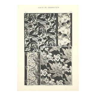 1900 Antique French Art Nouveau Floral Design Lithograph For Sale
