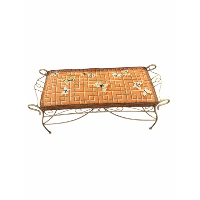 Vintage One of a Kind Needlepoint Butterflies in Lattice Iron Frame Bench For Sale - Image 11 of 12
