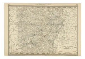 Antique Map of Arkansas State, Railroads and Cities, 1888