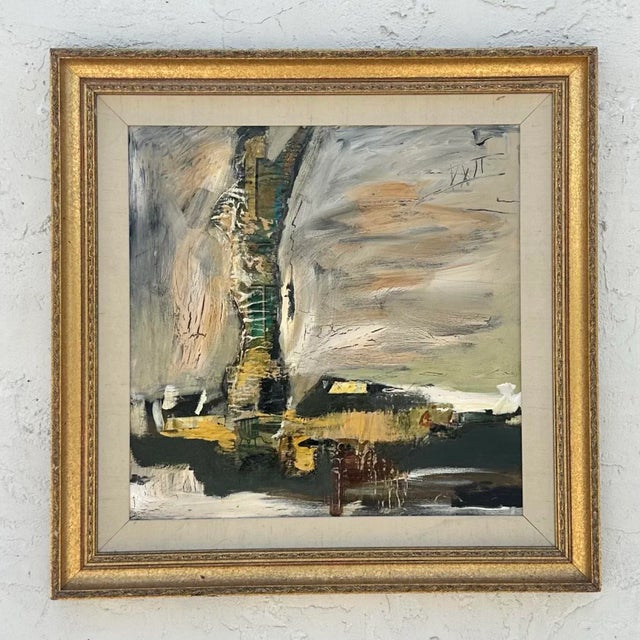 Vintage Boho Abstract Landscape on Canvas For Sale - Image 4 of 5