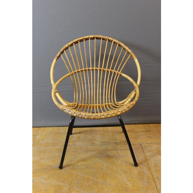 Black Rattan and Lacquered Iron Chair by Rohe Noordwole, 1950, Set of 5 For Sale - Image 6 of 16